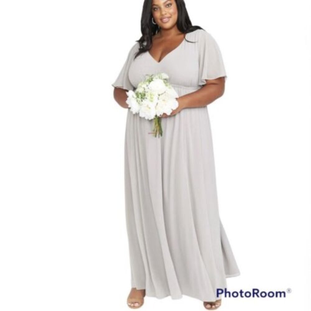 Show Me Your Mumu Dress Womens size 1X Emily Empire Maxi‎ Dove Gray  Chiffon